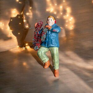 Dept 56 - Man on Ladder Hanging Garland - Loose Figurine - Snow Village - 1988